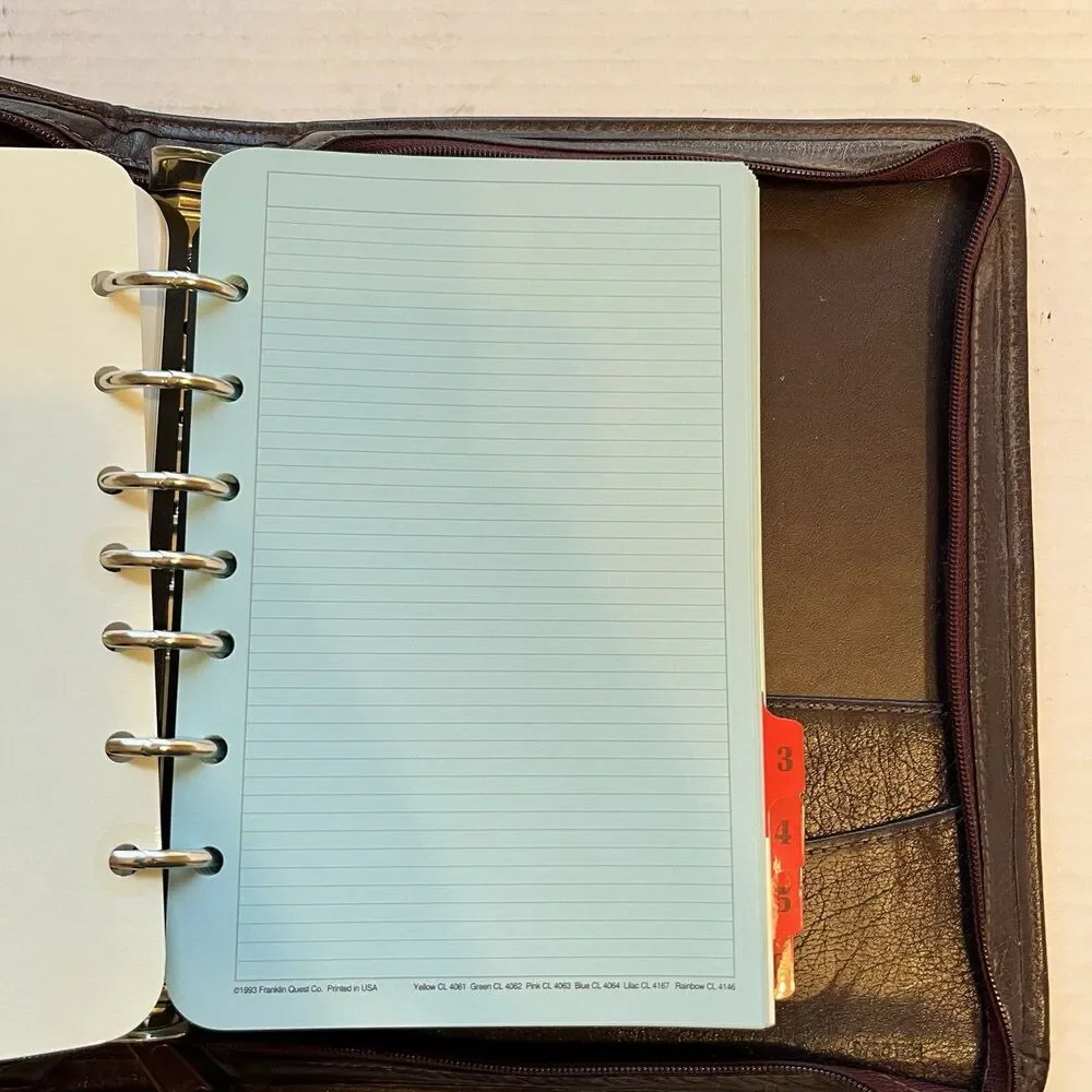 Leather Franklin Inserts Covey Planner Zippered 7-Ring Organizer Burgundy